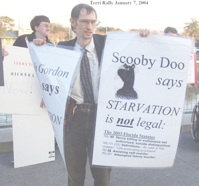 Mr. Watts in action at a demonstration for Theresa 'Terri' Schiavo.